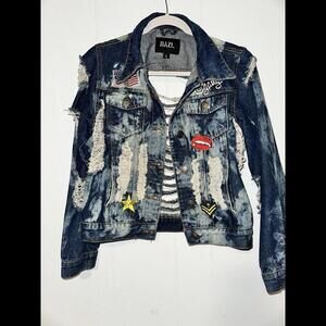 Dazl Distressed Acid‎ -Washed Denim Jacket Size XL Light Wash Ripped Grunge